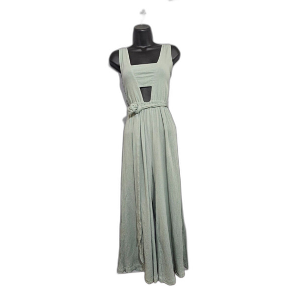 Mara Hoffman Jumpsuit Krinkle Sage Green Wide Leg Gauzy SZ 8 Cropped Tie Back - Picture 7 of 7